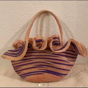 🌸 Beautiful Pink & Purple Woven Straw Bag w/ Zipper & Pockets!